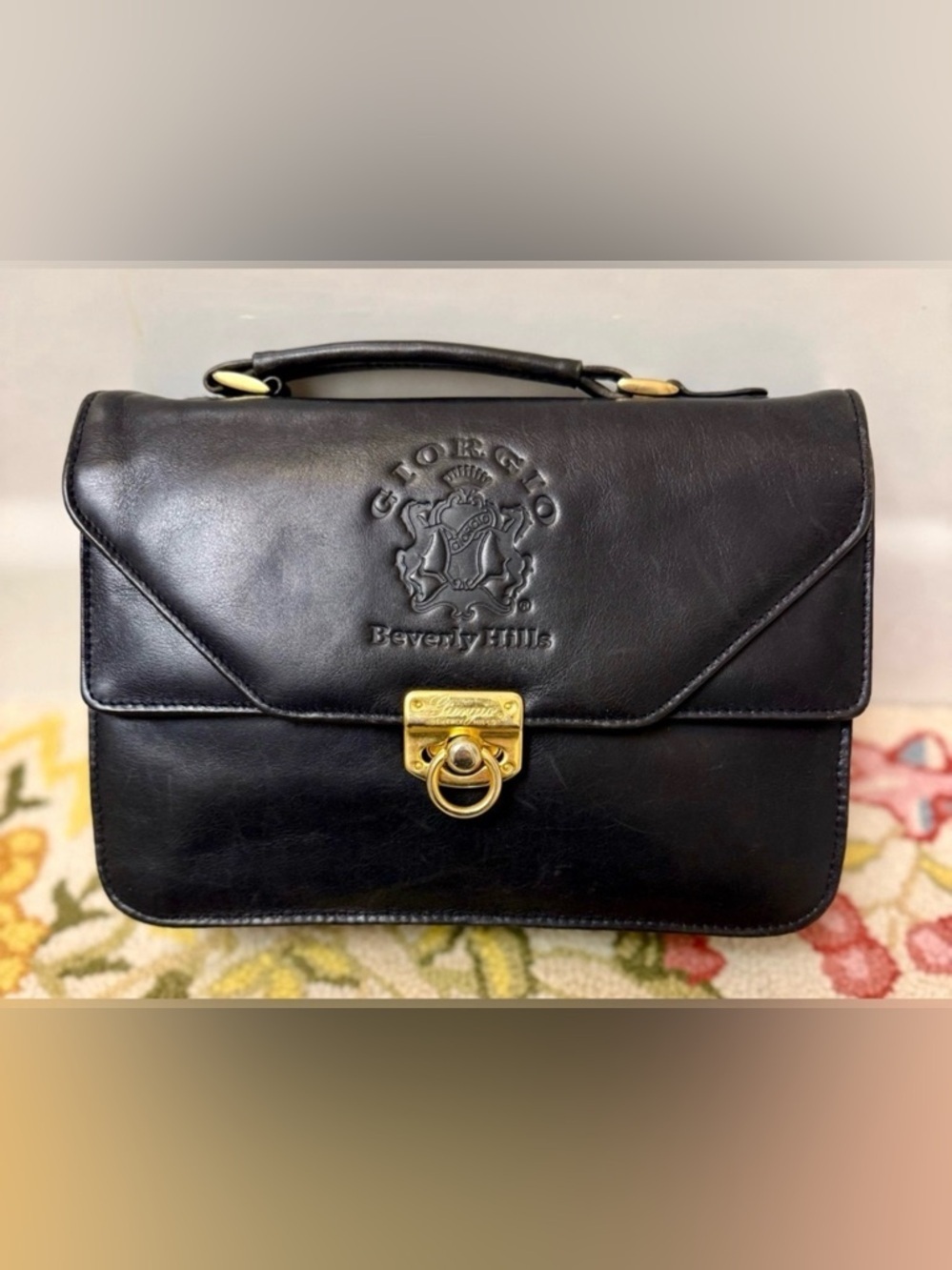 RARE 90’s Vintage GIORGIO BEVERLY HILLS Black Leather Top Handle Bag